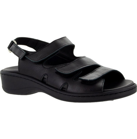 Anette svart sandal med hälrem och stort stretchparti