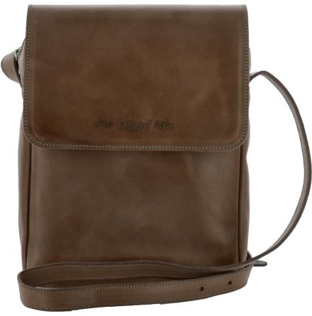Väska med lock och axelrem mörkbrun blixtlås och magnetlås i skinn