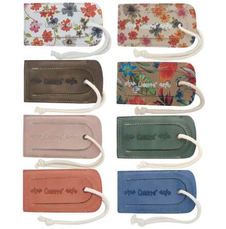 Bagagetagg i skinn f�r adress med Cinnamonlogo