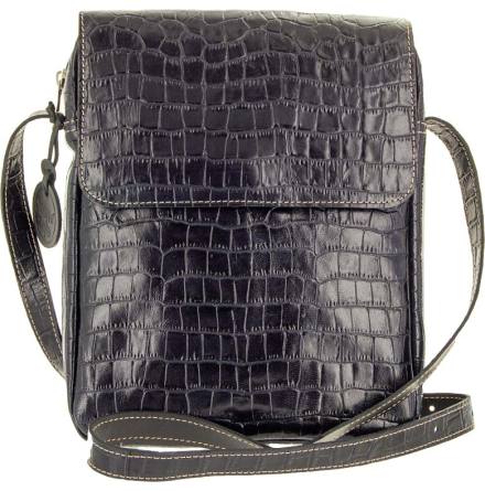 Väska med lock croco svart blixtlås och magnetlås i skinn
