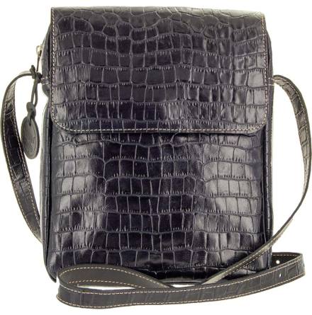Vska med lock croco svart blixtls och magnetls i skinn
