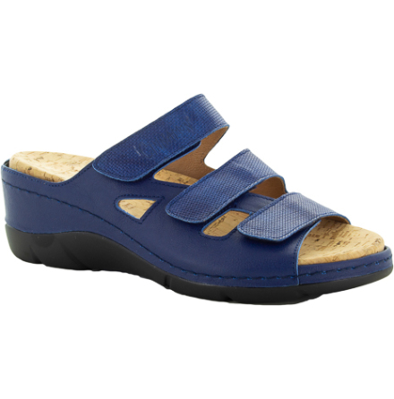Mona kornblå slipin-sandal med kliklack och kardborrar