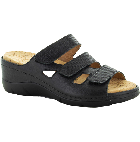 Mona svart slipin-sandal med kliklack och kardborrar