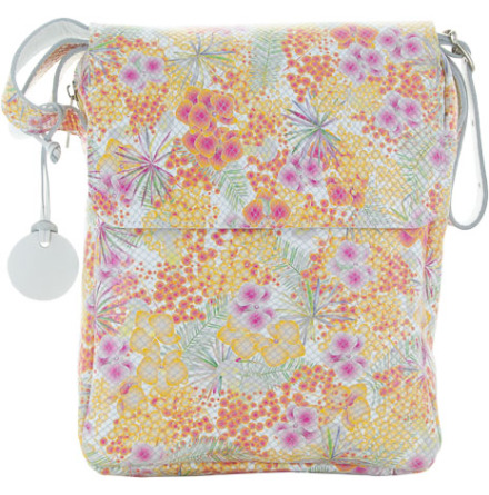 Väska med lock rosa/orange blommig med axelrem