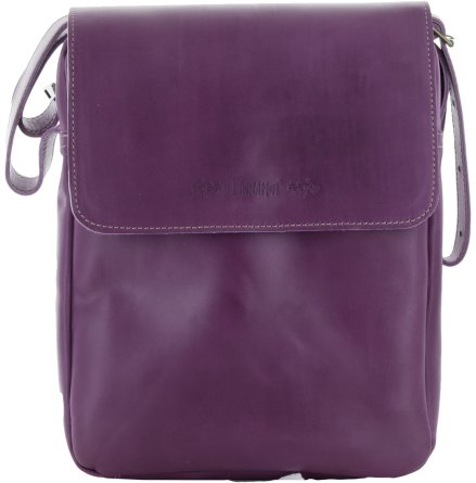 Väska med lock och axelrem purpur blixtlås och magnetlås i skinn