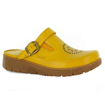 Kiara gul "trä"sko med perforeringar o fällbar rem