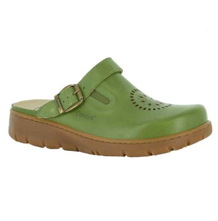 Kiara äppelgrön &quot;trä&quot;sko med perforeringar o fällbar rem