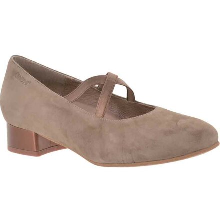 Amanda beige mocka pumps med resr och lg klossklack