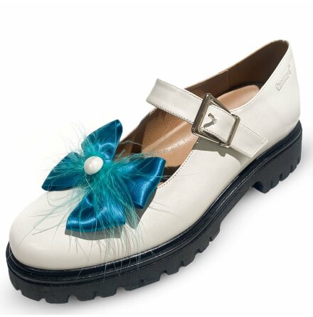 Klickdekor fr ballerinaskor satin med fjdrar och prla turkos