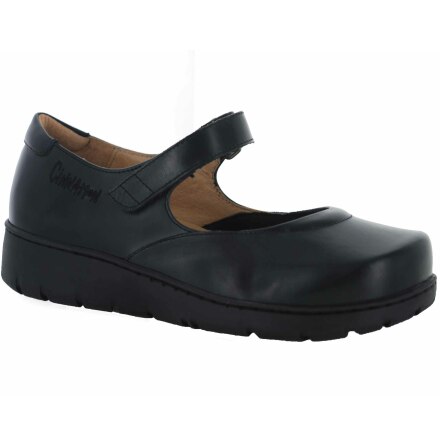 Pia svart  - ballerinor i skinn med bred t�box och mjuk framdel