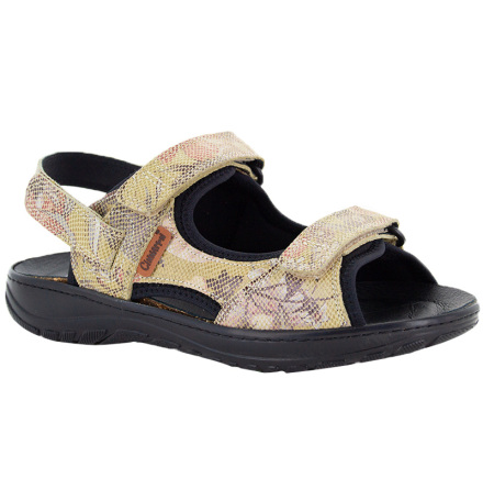 Erika blommig beige - blommig sportsandal i skinn med avtagbar h�lrem