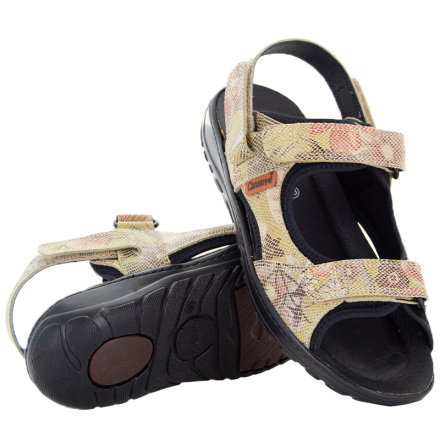Erika blommig beige - blommig sportsandal i skinn med avtagbar h�lrem