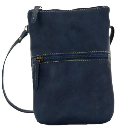 Citybag marin i skinn med blommigt foder