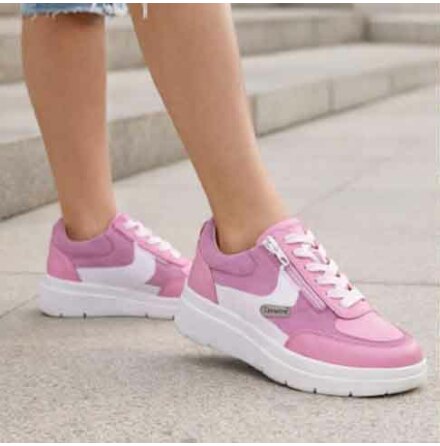 Nora rosa - extra bred sneaker med sn�rning och dragkedja