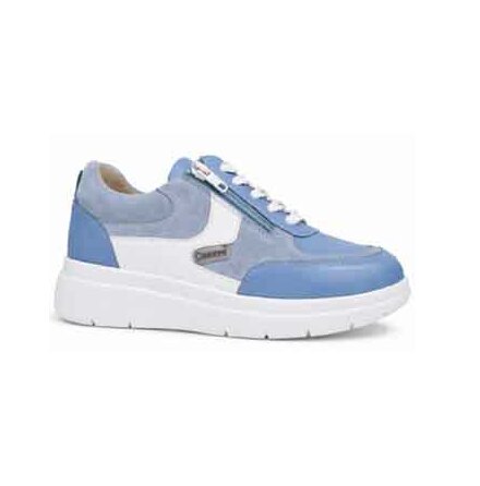 Nora ljusbl� - extra bred sneaker med sn�rning och dragkedja