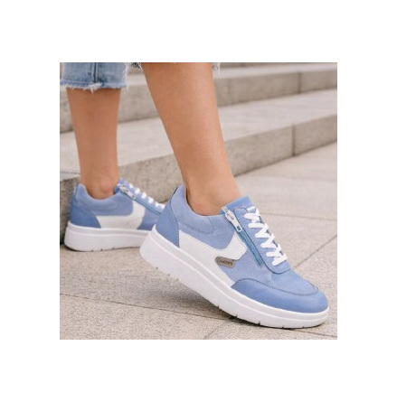 F�RBEST�LL Nora ljusbl� - extra bred sneaker med sn�rning och dragkedja