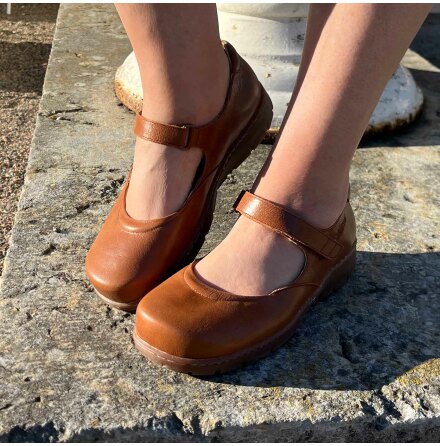 Pia konjak  - ballerinor i skinn med bred t�box och mjuk framdel