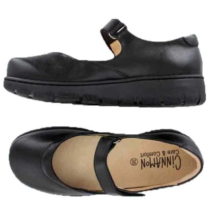 Pia svart  - ballerinor i skinn med bred t�box och mjuk framdel
