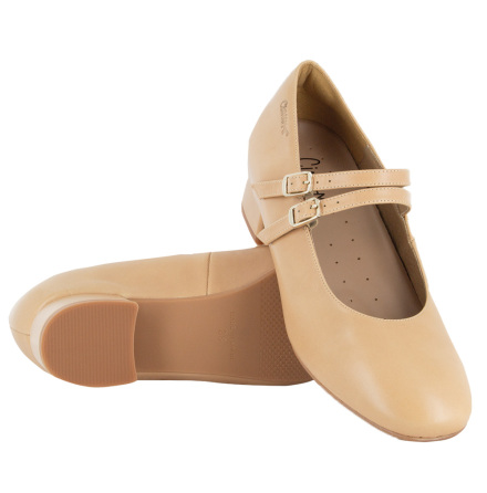 Astrid beige - pumps med l�g klack i skinn med uttagbara innersulor