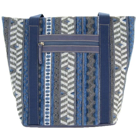 Shoppingv�ska 262 bl� - stor v�ska i textil och med skinndetaljer 