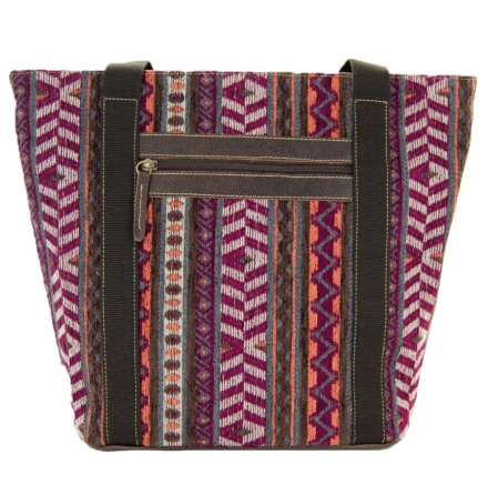 Shoppingv�ska 262 aubergine - stor v�ska i textil och med skinndetaljer 