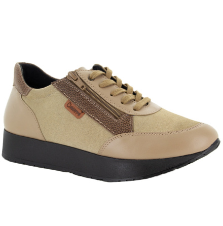 Tova beige/svart - sneaker med sn�rning och dragkedja samt avrullande sula