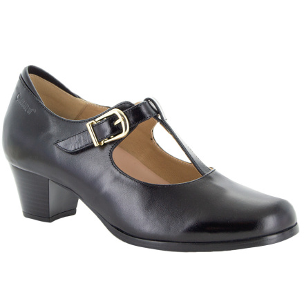 Fiona svart  - breda pumps i skinn med uttagbara innersulor