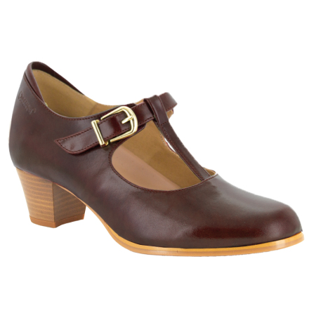 Fiona m�rkbrun  - breda pumps i skinn med uttagbara innersulor