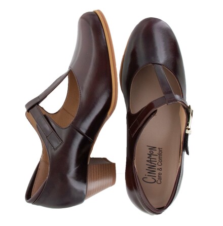 Fiona m�rkbrun  - breda pumps i skinn med uttagbara innersulor