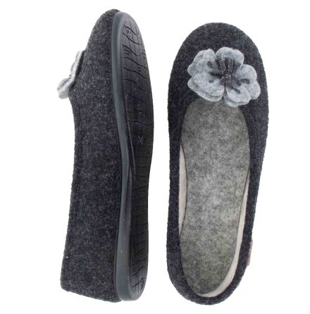 Emelie antracit - ulltoffel med blomdekor