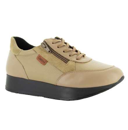 Tova beige/svart - sneaker med sn�rning och dragkedja samt avrullande sula