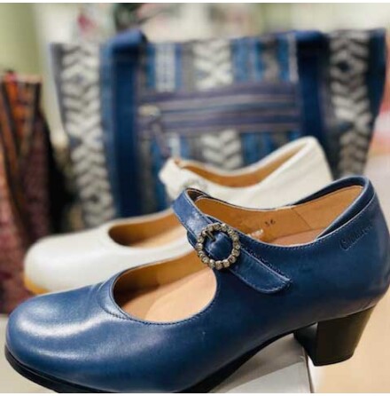 Shoppingv�ska 262 bl� - stor v�ska i textil och med skinndetaljer 