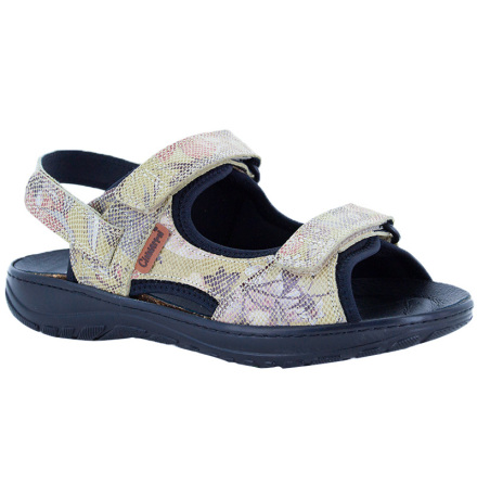 Erika blommig beige - blommig sportsandal i skinn med avtagbar h�lrem